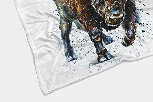 HGOD DESIGNS Buffalo Throw Blanket,Watercolor Animal Bison Buffalo Art Design Soft Warm Decorative Throw Blanket for Bed Chair Couch Sofa 30"X40"