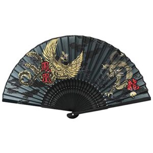 terra distribution folding fan [japan import] hand fans for women foldable, japanese fan, unique design, handmade bamboo, silk fan, 8.6″ (22cm), abanicos de mano (740 (phoenix, dragon))