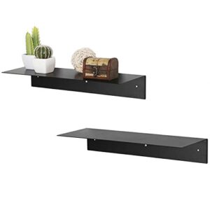 MyGift 17-Inch Wall Mounted Modern Black Metal Floating Display Shelf, Set of 2