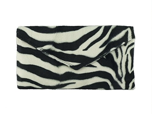 LONI Womens Neat Envelope Animal Print Faux Fur Clutch Bag/Shoulder Bag in zebra