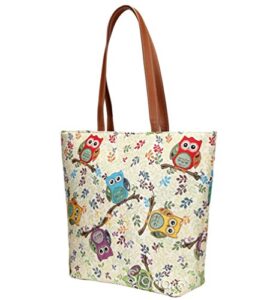 signare tapestry shoulder bag tote bag for women with owl design (shou-owl)