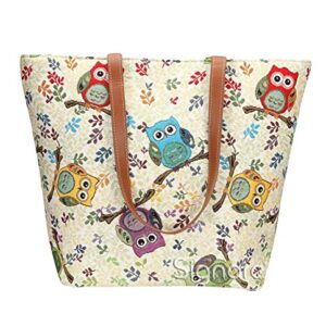 Signare Tapestry Shoulder Bag Tote Bag for Women with Owl Design (SHOU-OWL)