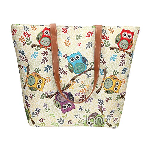 Signare Tapestry Shoulder Bag Tote Bag for Women with Owl Design (SHOU-OWL)