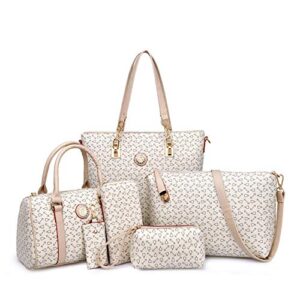 women handbag set 6 pcs pu leather tote purse set multi-purpose classic shoulder bag (off white)