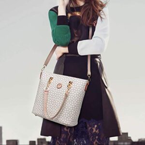 Women Handbag Set 6 Pcs PU Leather Tote Purse Set Multi-purpose Classic Shoulder Bag (Off White)
