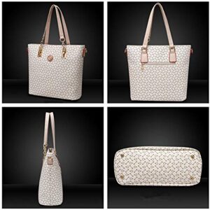 Women Handbag Set 6 Pcs PU Leather Tote Purse Set Multi-purpose Classic Shoulder Bag (Off White)