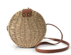 round straw handwoven shoulder bag women cross body bag for summer holiday (brown)