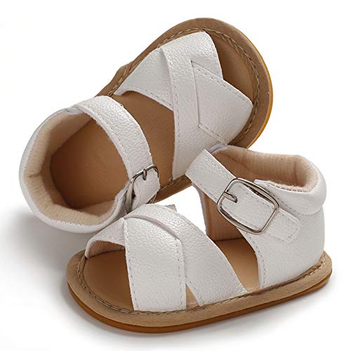 SOFMUO Baby Girls Boys Sandals Premium Soft Anti-Slip Rubber Sole Infant Summer Outdoor Shoes Toddler First Walkers (12-18 Months M US Infant, A-White)