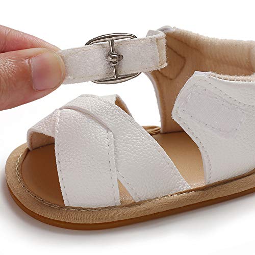 SOFMUO Baby Girls Boys Sandals Premium Soft Anti-Slip Rubber Sole Infant Summer Outdoor Shoes Toddler First Walkers (12-18 Months M US Infant, A-White)