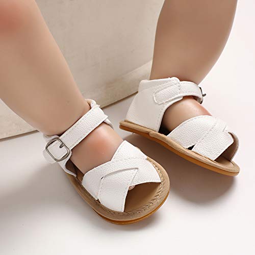 SOFMUO Baby Girls Boys Sandals Premium Soft Anti-Slip Rubber Sole Infant Summer Outdoor Shoes Toddler First Walkers (12-18 Months M US Infant, A-White)