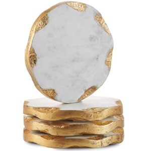 Godinger Round Coasters Gold Edge, Marble Coaster Set, Table Protection, Set of 4