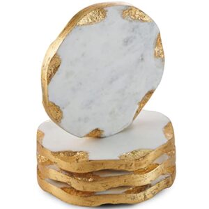 Godinger Round Coasters Gold Edge, Marble Coaster Set, Table Protection, Set of 4