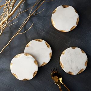 Godinger Round Coasters Gold Edge, Marble Coaster Set, Table Protection, Set of 4