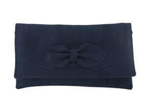 loni womens gorgeous faux suede bow clutch/shoulder bag wedding prom bag medium size dark navy