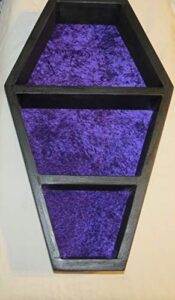 joanndles coffin wall shelf black wood to choose dracula style gothic home decor (22-half l x14-half w x 3-half d) (black wood purple back)