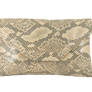 LONI Womens Stylish Large Envelope Faux Snakeskin Clutch Bag/Shoulder Bag in Beige