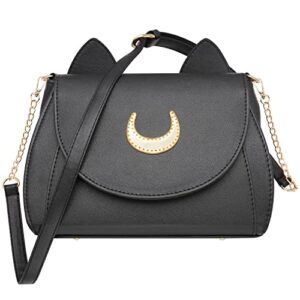akstore women’s handbag cat purses cosplay sailor moon bag pu leather girls handbag shoulder bags (black)