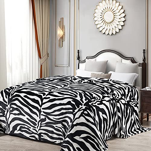 Home Soft Things Light Weight Animal Safari Style Black White Zebra Printed Flannel Fleece Blanket (Twin)