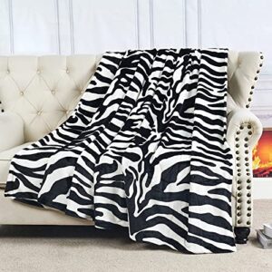 Home Soft Things Light Weight Animal Safari Style Black White Zebra Printed Flannel Fleece Blanket (Twin)