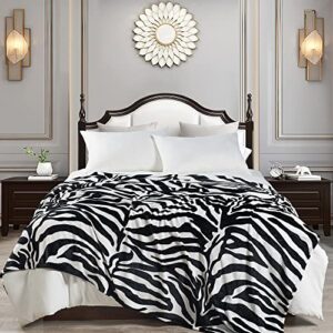 Home Soft Things Light Weight Animal Safari Style Black White Zebra Printed Flannel Fleece Blanket (Twin)