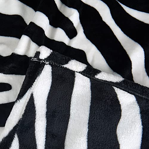 Home Soft Things Light Weight Animal Safari Style Black White Zebra Printed Flannel Fleece Blanket (Twin)