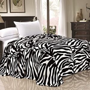 Home Soft Things Light Weight Animal Safari Style Black White Zebra Printed Flannel Fleece Blanket (Twin)