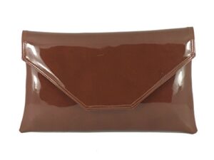 loni womens stylish large envelope patent clutch bag/shoulder bag wedding party prom bag in cognac brown