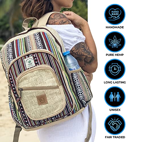 KayJayStyles Natural Handmade Large Multi Pocket Hemp Nepal Backpack