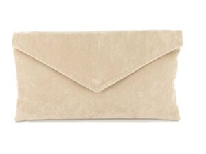 loni womens neat envelope faux suede clutch bag/shoulder bag in nude beige