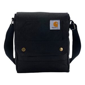 carhartt, durable, adjustable crossbody bag with flap over snap closure, black