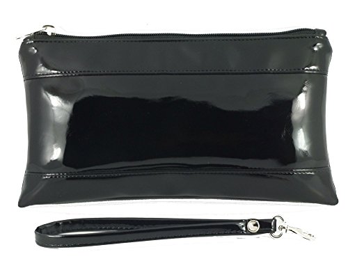 LONI Womens Adorable Patent Clutch Bag Wallet Purse for Women with Detachable Wrist Strap in black