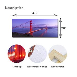 VividHome Beautiful San Francisco Golden Gate Bridge Canvas Prints Wall Art Cityscape Picture for Living Room Bedroom Office Decoration 20x48 Inch