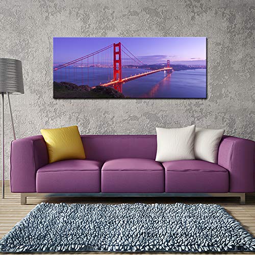 VividHome Beautiful San Francisco Golden Gate Bridge Canvas Prints Wall Art Cityscape Picture for Living Room Bedroom Office Decoration 20x48 Inch
