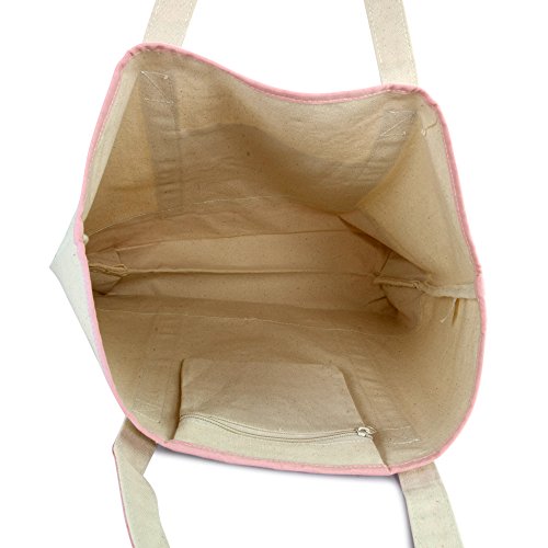 DALIX Women's Cotton Canvas Tote Bag Large Shoulder Bags Pink Monogram J