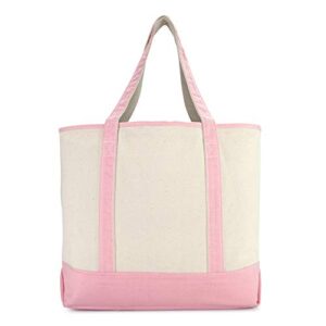 DALIX Women's Cotton Canvas Tote Bag Large Shoulder Bags Pink Monogram J