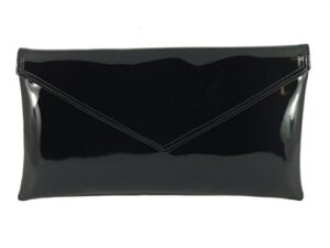 loni womens neat envelope faux leather patent clutch bag/shoulder bag in black