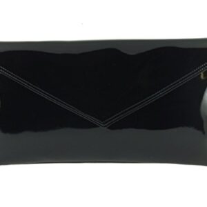 LONI Womens Neat Envelope Faux Leather Patent Clutch Bag/Shoulder Bag in Black