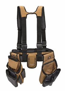 dickies 4-piece carpenter’s rig, padded tool belt suspenders, cooling mesh, tool belt, steel buckle, grey/tan, 3.8 lb.