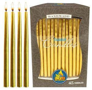 dripless chanukah candles standard size – metallic gold hanukkah candles fits most menorahs – premium quality wax – 45 count for all 8 nights of hanukkah – by ner mitzvah