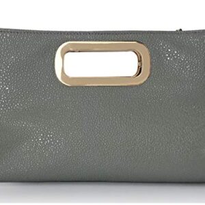Women Glossy Patent Leather Clutch Cut Out Metal Handle Chain Shoulder Handbag (Grey)