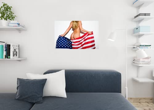 American Babe by Daveed Benito Patriotic Woman Carrying US Flag Photo Sexy Pinup Cool Wall Decor Art Print Poster 36x24