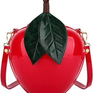 QZUnique Fruit Shape Handbag PU Crossbody Shoulder Bag Adjustable Strap Clutch Jelly Purse red Apple