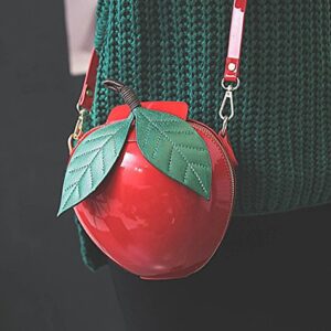 QZUnique Fruit Shape Handbag PU Crossbody Shoulder Bag Adjustable Strap Clutch Jelly Purse red Apple