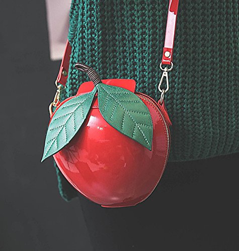 QZUnique Fruit Shape Handbag PU Crossbody Shoulder Bag Adjustable Strap Clutch Jelly Purse red Apple