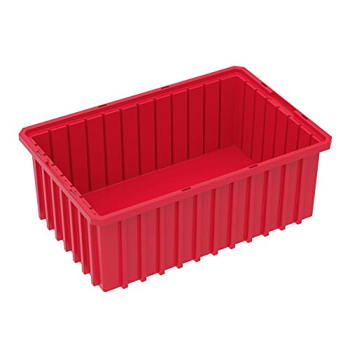 Akro-Mils 33166 Akro-Grid Plastic Slotted Dividable Modu Box Stackable Grid Storage Tote Container, (16-1/2-Inch L x 10-7/8-Inch W x 6-Inch H), (8 Pack), Red (33166RED)