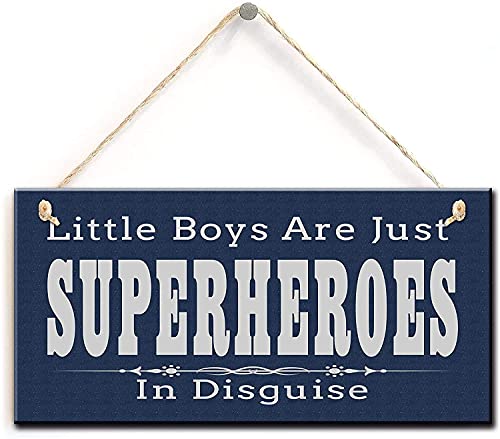 kaishihui Little Boys are Just Superheroes in Disguise, Superheroes Kids Room Decor Sign Plaque (5" X 10")