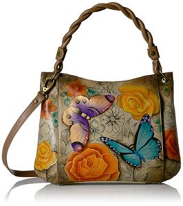 anna by anuschka medium slim shoulder bag, floral paradise tan