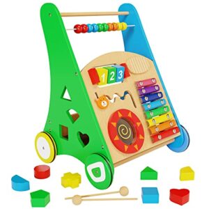 kiddery toys baby toys – kids’ activity toy – wooden push and pull learning walker for boys and girls – multiple activities center – assembly required – develops motor skills & stimulates creativity