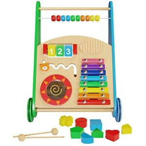 KIDDERY TOYS Baby Toys – Kids’ Activity Toy – Wooden Push and Pull Learning Walker for Boys and Girls – Multiple Activities Center – Assembly Required – Develops Motor Skills & Stimulates Creativity