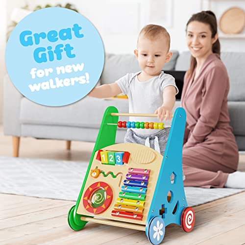 KIDDERY TOYS Baby Toys – Kids’ Activity Toy – Wooden Push and Pull Learning Walker for Boys and Girls – Multiple Activities Center – Assembly Required – Develops Motor Skills & Stimulates Creativity